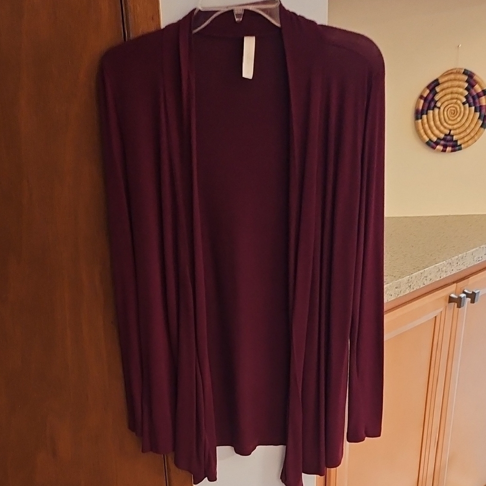 Sofra Open-front Cardigan In Burgundy